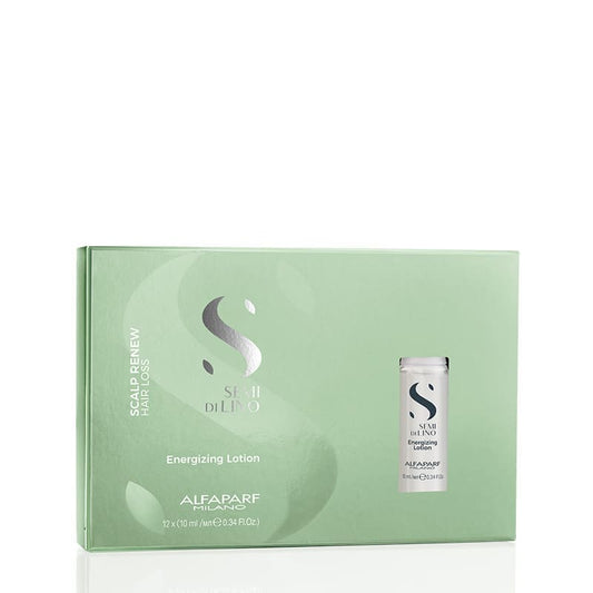 Alfaparf Milano Professional Semi Di Lino Scalp Renew Energizing Lotion delivers renewed energy to the scalp, helping to restore balance, strength, and body while stimulating hair growth. Its lightweight formula revitalizes hair, leaving it healthier and more resilient.