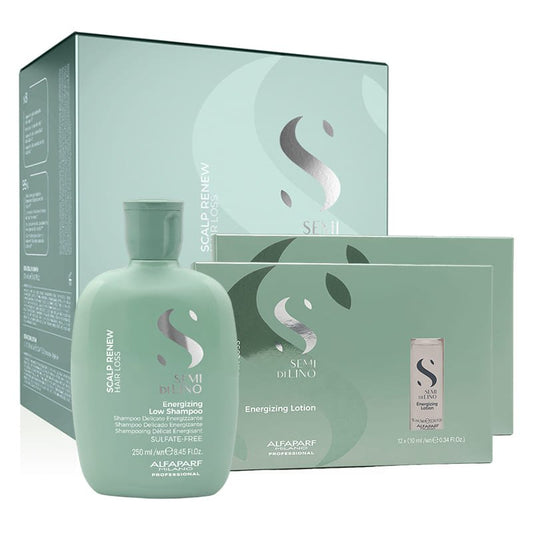 Alfaparf Semi Di Lino Scalp Renew Hair Loss Renew Kit, Professional Treatment for Hair Loss, Includes Energizing Low Shampoo and TWO Sets of Energizing Lotion, Complete Cycle for 2 Months, Restores Balance, Strength, and Body to Scalp and Hair