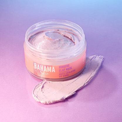 Bahama Skin Hibiscus Clay Mask | banishes impurities | excess oil | skin | soft | refreshed | clarifying purple clay | exfoliating oat kernels | hibiscus flower extract | face mask