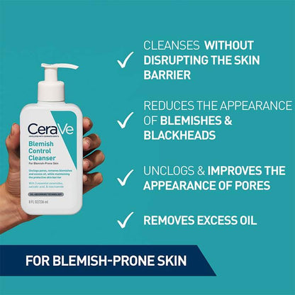 CeraVe, Blemish Control Cleanser, cleanser without disrupting barrier, reduce appearance of blackheads, unclog pores, remove oil from skin