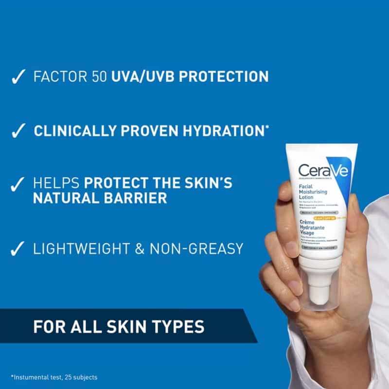 CeraVe, Facial Moisturising Lotion AM SPF 50, moisturiser for all skin types