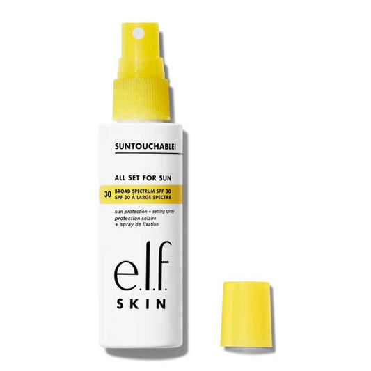 e.l.f Skin Suntouchable! All Set for Sun SPF 30 | all-in-one solution | broad-spectrum SPF 30 | quick-dry | sunscreen setting spray | primes, protects, refreshes, and sets makeup | long-lasting wear | natural finish