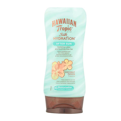 Hawaiian Tropic | Silk Hydration | After Sun | lightweight body lotion | deep moisturization | skin | rich | Aloe | hydrating | cooling | support | skin health | prolonging tan | coconut | papaya | aloe gel