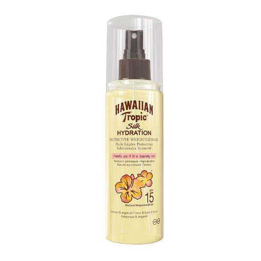  Hawaiian Tropic | Silk Hydration | Dry Oil Mist | SPF 15 | body | coconut | argan oil | nourished | beautiful | lightweight | mist | nourishment | hydration | weightless 