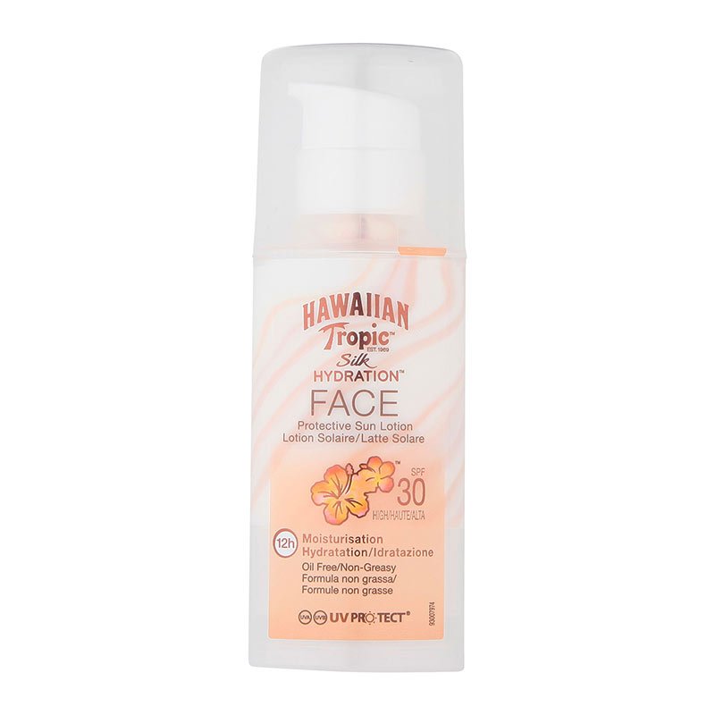  Hawaiian Tropic | Silk Hydration | Face Lotion | SPF 30 | ultra-light | facial sunscreen | UVA | UVB | protection | damaging sun rays | hydrating |  anti-aging | moisturizes | soft | smooth | non-greasy | non-oily | non-pore clogging