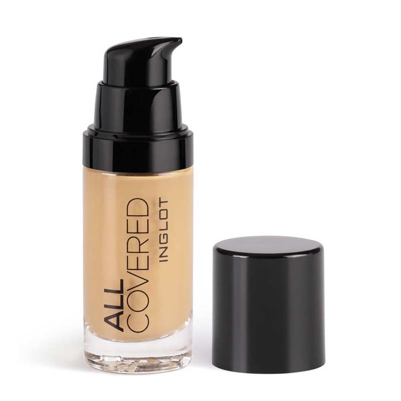 Inglot | All Covered Foundation | skin-loving ingredients | smooth complexion | radiant complexion | conceals imperfections | conceals redness | conceals discolouration | new and improved formula | water-resistant | lightweight formula | suitable for sensitive skin | anti-aging | bioactive peptides | 30ml | cruelty-free | vegan