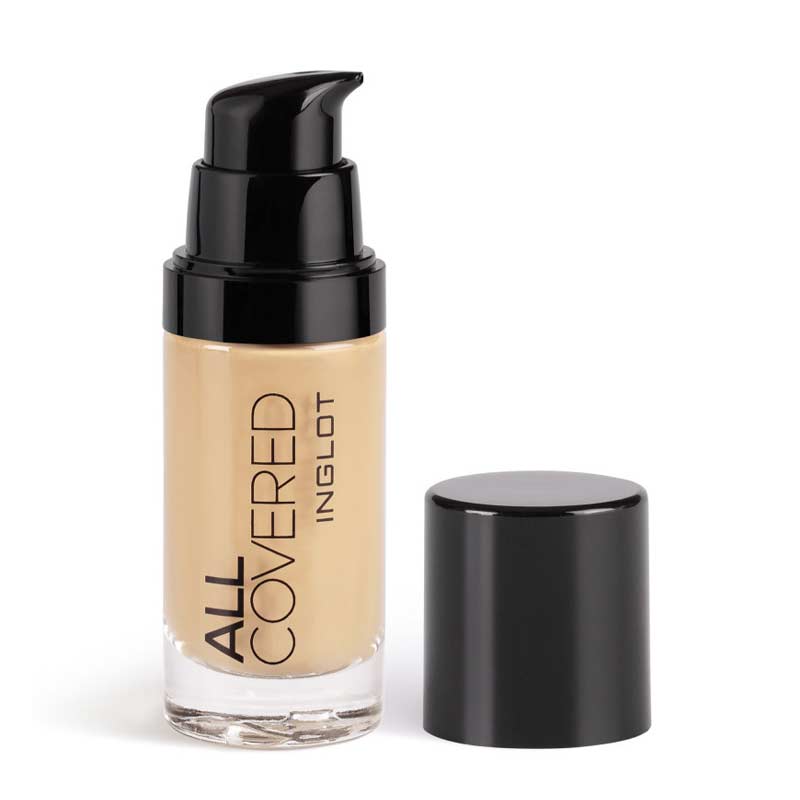 Inglot | All Covered Foundation | skin-loving ingredients | smooth complexion | radiant complexion | conceals imperfections | conceals redness | conceals discolouration | new and improved formula | water-resistant | lightweight formula | suitable for sensitive skin | anti-aging | bioactive peptides | 30ml | cruelty-free | vegan