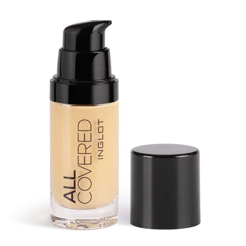 Inglot | All Covered Foundation | skin-loving ingredients | smooth complexion | radiant complexion | conceals imperfections | conceals redness | conceals discolouration | new and improved formula | water-resistant | lightweight formula | suitable for sensitive skin | anti-aging | bioactive peptides | 30ml | cruelty-free | vegan