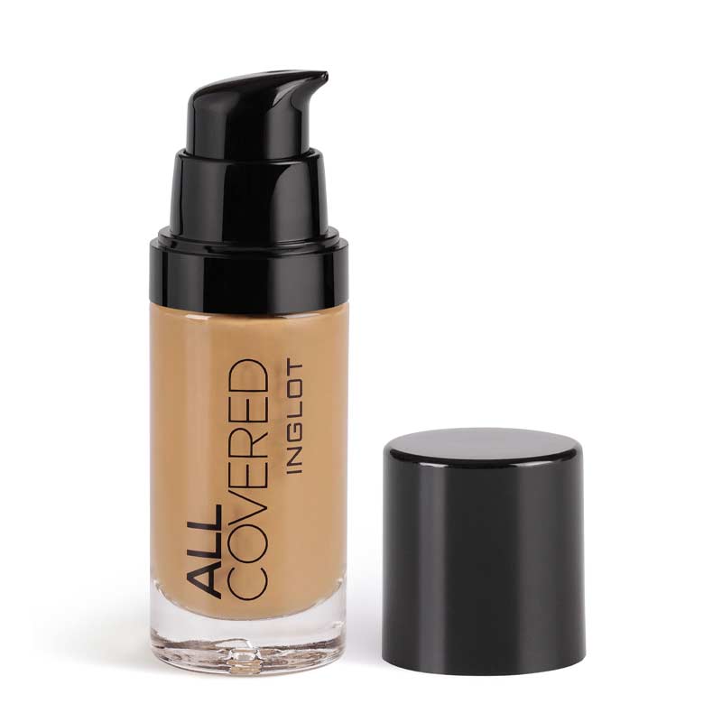 Inglot | All Covered Foundation | skin-loving ingredients | smooth complexion | radiant complexion | conceals imperfections | conceals redness | conceals discolouration | new and improved formula | water-resistant | lightweight formula | suitable for sensitive skin | anti-aging | bioactive peptides | 30ml | cruelty-free | vegan