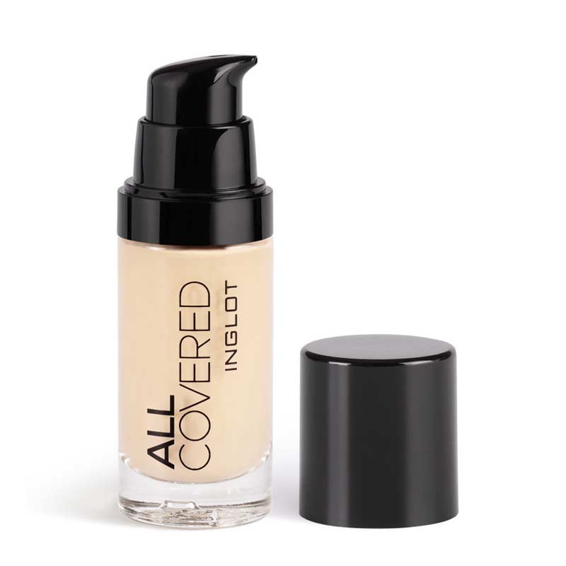 Inglot | All Covered Foundation | skin-loving ingredients | smooth complexion | radiant complexion | conceals imperfections | conceals redness | conceals discolouration | new and improved formula | water-resistant | lightweight formula | suitable for sensitive skin | anti-aging | bioactive peptides | 30ml | cruelty-free | vegan