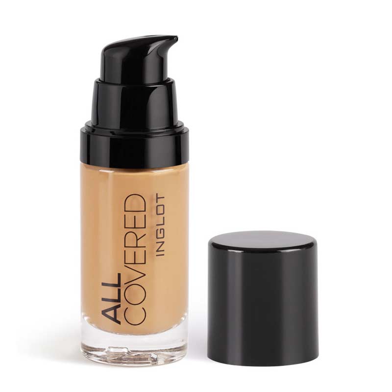 Inglot | All Covered Foundation | skin-loving ingredients | smooth complexion | radiant complexion | conceals imperfections | conceals redness | conceals discolouration | new and improved formula | water-resistant | lightweight formula | suitable for sensitive skin | anti-aging | bioactive peptides | 30ml | cruelty-free | vegan