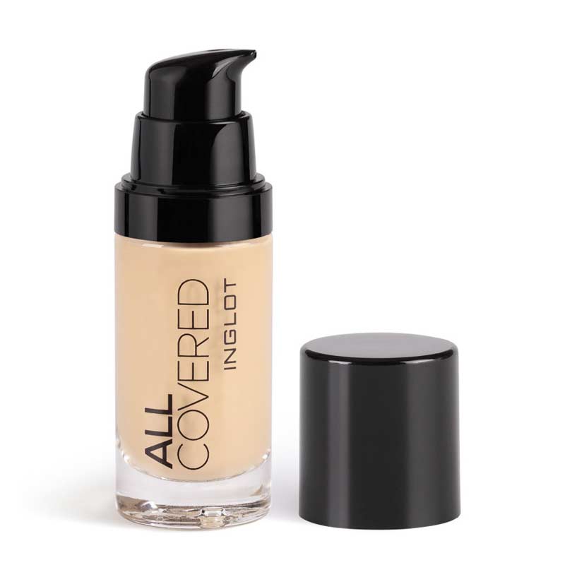 Inglot | All Covered Foundation | skin-loving ingredients | smooth complexion | radiant complexion | conceals imperfections | conceals redness | conceals discolouration | new and improved formula | water-resistant | lightweight formula | suitable for sensitive skin | anti-aging | bioactive peptides | 30ml | cruelty-free | vegan