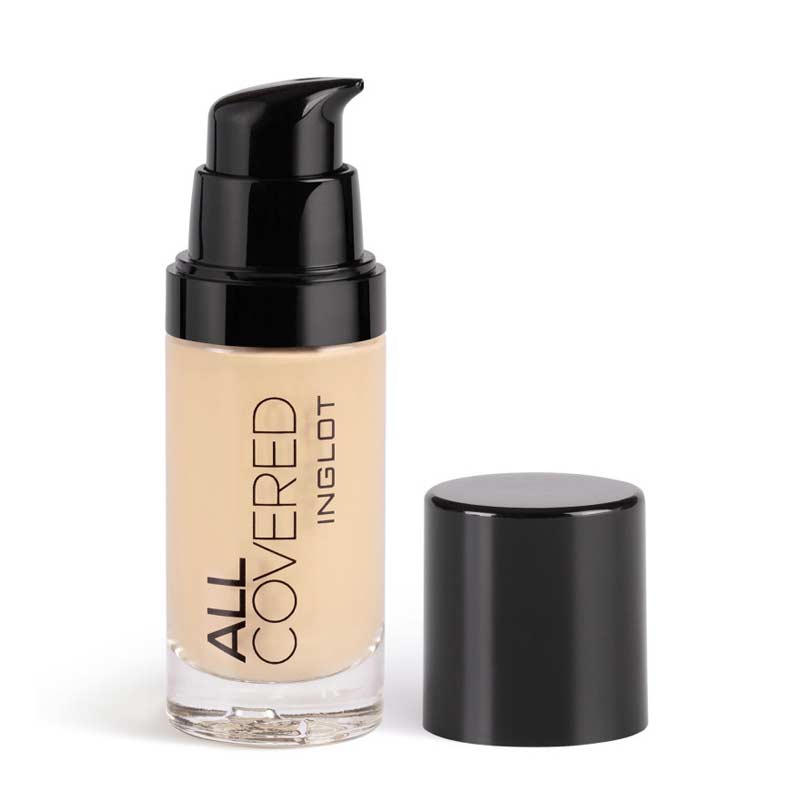 Inglot | All Covered Foundation | skin-loving ingredients | smooth complexion | radiant complexion | conceals imperfections | conceals redness | conceals discolouration | new and improved formula | water-resistant | lightweight formula | suitable for sensitive skin | anti-aging | bioactive peptides | 30ml | cruelty-free | vegan