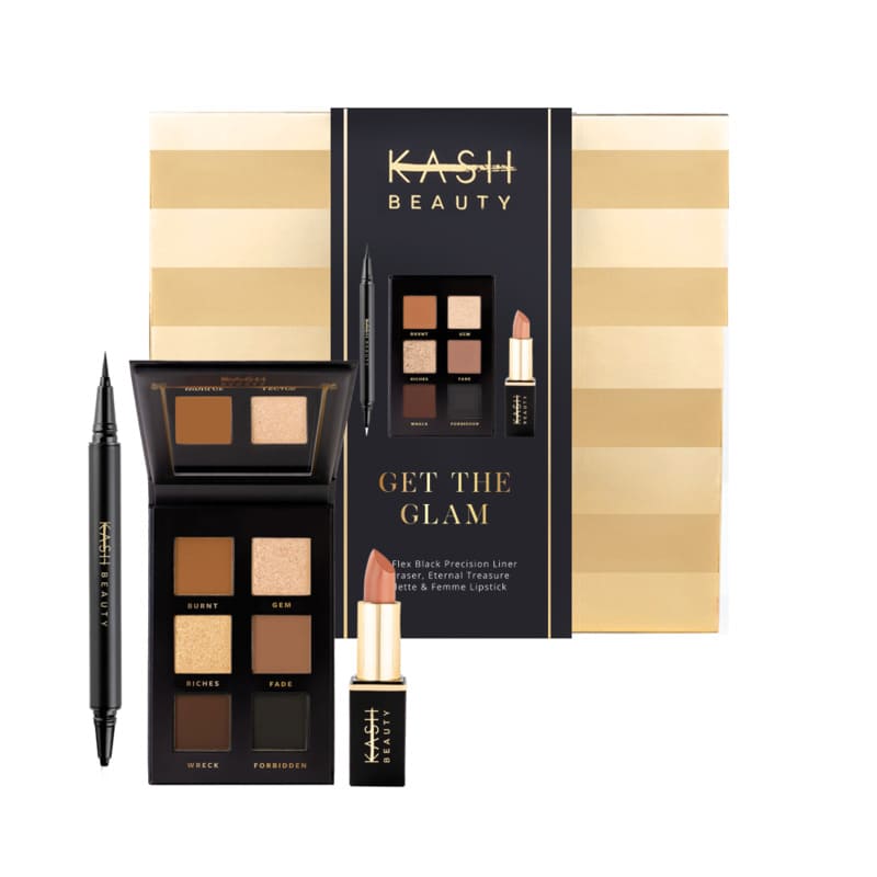 KASH Beauty Get The Glam gift Set, KASH makeup, makeup gift set, Eyeshadow palette, lipstick, Duolex Liquid Liner