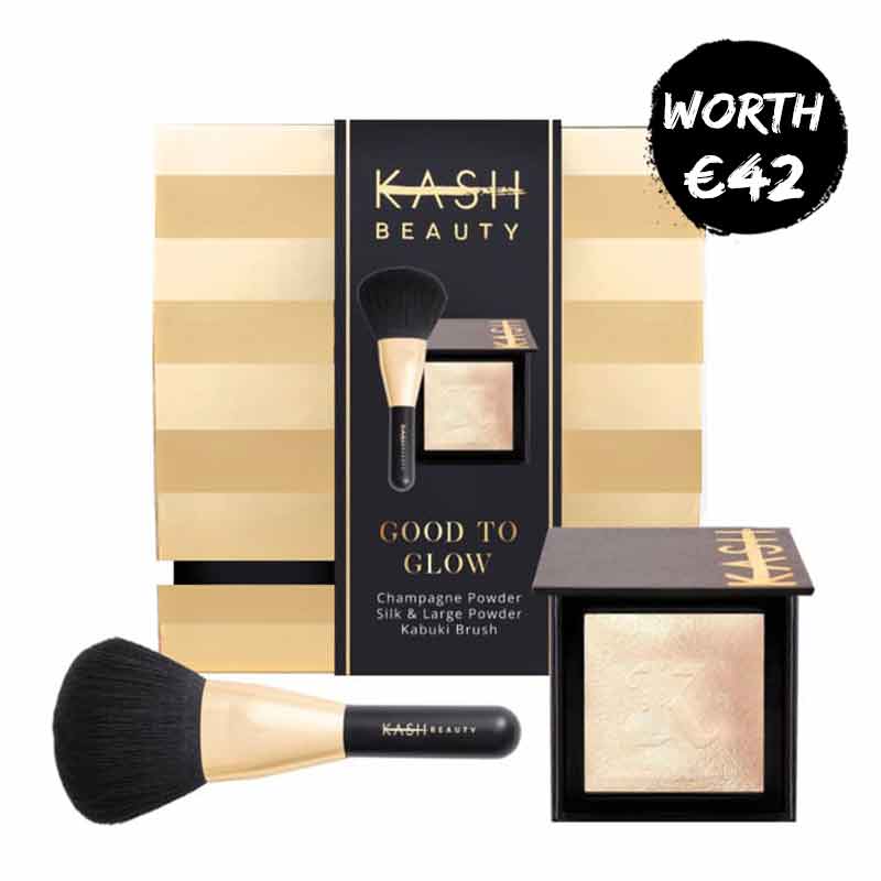 KASH Beauty Good to Glow Gift Set, POwder Silk, body glow, body shimmer, body brush, glowy chest, makeup gift set, body highlighter