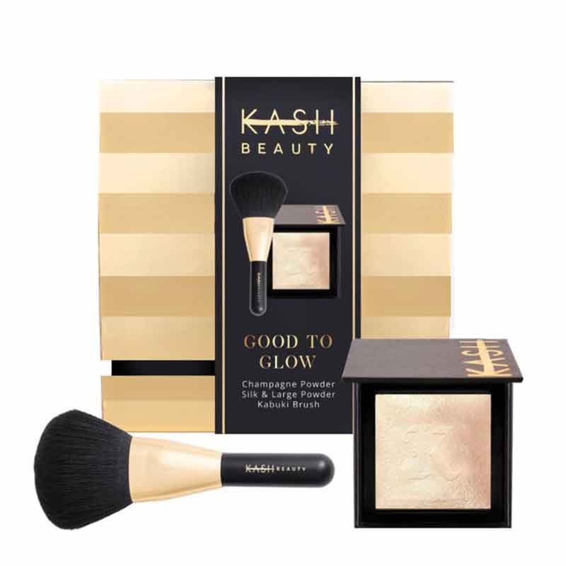 KASH Beauty Good to Glow Gift Set, POwder Silk, body glow, body shimmer, body brush, glowy chest, makeup gift set, body highlighter