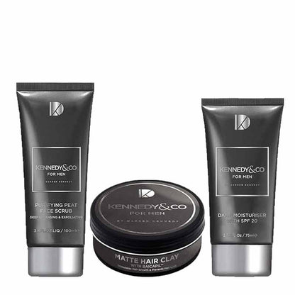 Kennedy & Co Mens Gift Set: Moisturiser, Hair Clay & Peat Scrub