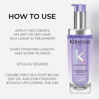 Kérastase, Blond Absolu Hair Oil Huile Cicagloss, Leave In Hair Oil, Post Blow Dry Hair Oil