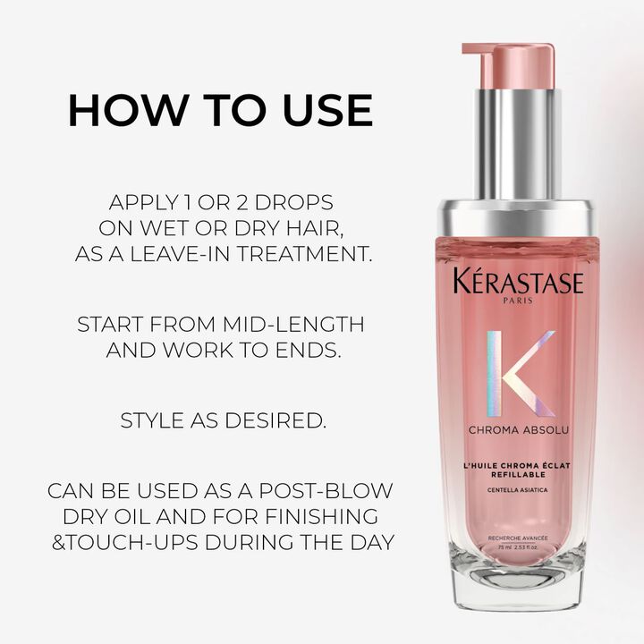 Kérastase, Kérastase Chroma Absolu Hair Oil Huile Chroma Éclat Refillable Bottle, Leave In Hair Treatment, Post Blow Dry Hair Oil