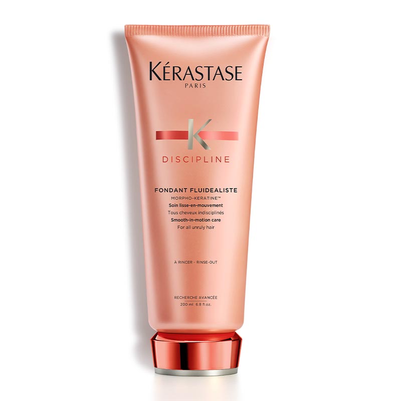 Kérastase, Discipline Range, Fondant Fluidealiste Smooth-In-Motion Care Conditioner, smoothens, and tames hair, provides anti-frizz control, leaves hair soft, shiny, and beautifully fluid.