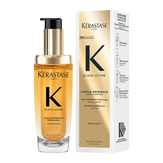 Kérastase Elixir Ultime Hair Oil L'Huile Originale | Luxurious lightweight hair oil | Infused with Camellia Oils | Protects from external aggressors | Nourishing, softening, and illuminating power | Advanced performance formula | Suitable for all hair types | 100% more shine | +82% instant softness | 76% less frizz over 96 hours | Iconic Kérastase fragrance | Refillable