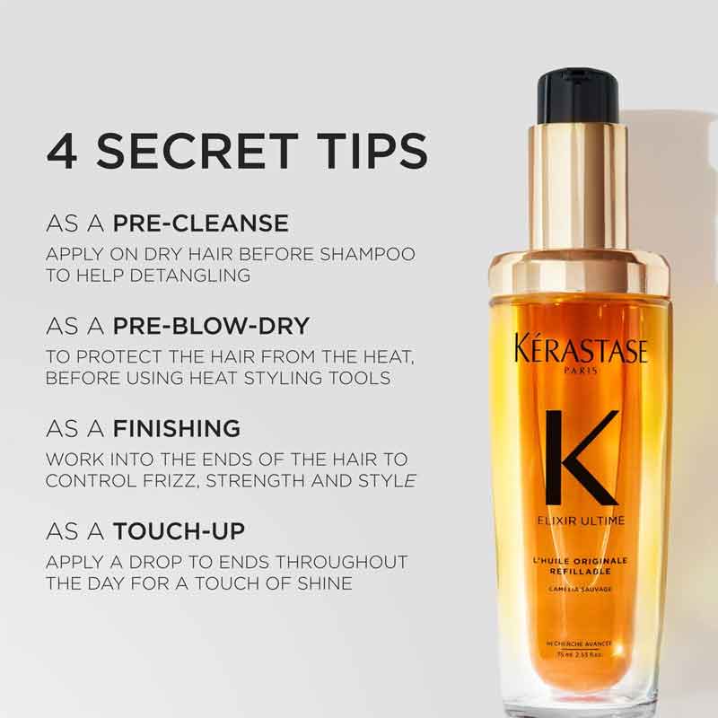 Kérastase hair oil tips how to, elixir ultime, hair oil for dry, frizzy, dull hair