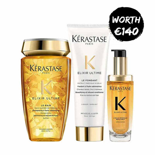 Kérastase Elixir Ultime Trio, Kérastase Elixir Hair Oil, oil infused shampoo, conditioner, professional haircare