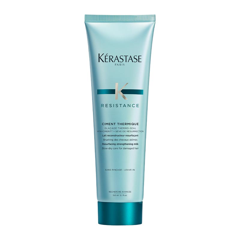 Kérastase Resistance Ciment Thermique Resurfacing Strengthening Milk | heat protector | hair repair | leave-in milk | Vita-Ciment formula | strengthening | resurfacing | damage-free | sleek | radiant locks.