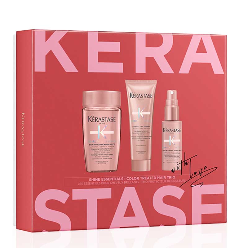 Kérastase Shine Essentials: Color Treated Hair Trio Gift Set | holiday look | colored hair | vibrant | luminous locks | festive gatherings.