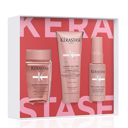 Kérastase Shine Essentials: Color Treated Hair Trio Gift Set | holiday look | colored hair | vibrant | luminous locks | festive gatherings.