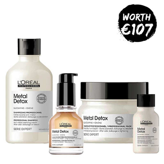 L'Oréal Professionnel Metal Detox Complete Collection, metal detox shampoo, hair oil, haircare for lightened hair