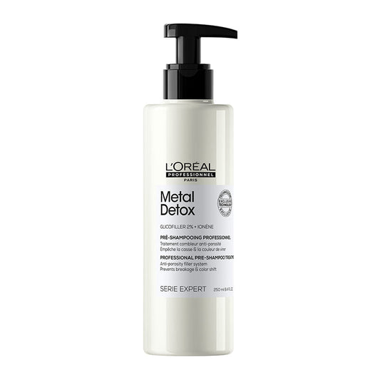 L'Oréal Professionnel Metal Detox Anti-Porosity Filler Pre-Shampoo Treatment | targets hair breakage | repairs porous hair | prevents color fade | 2% Glicofiller | provides instant detangling | intense hydration for up to 72 hours | lightweight | suitable for all hair types