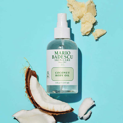 Mario Badescu, Mario Badescu Coconut Body Oil bottle, luxurious coconut body oil for dry skin, nourishing coconut body oil for daily use, hydrating body oil with natural coconut extract.