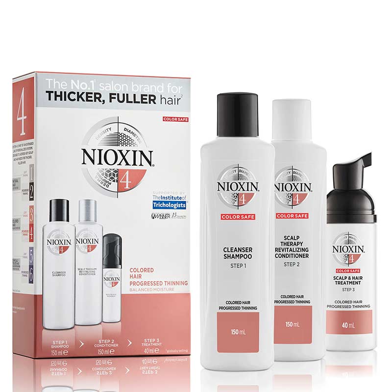 Nioxin | System 4 | Three Part | Trial Kit | coloured hair | thinning | thicker | fuller hair | conditions | caring 