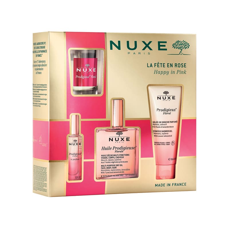 Nuxe happy in pink gift set, prodigieuse skin and body gift set