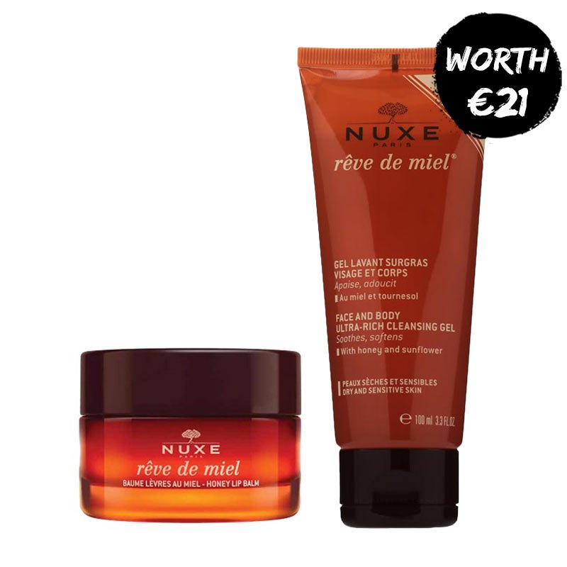 NUXE, NUXE Rêve de Miel Duo, NUXE Reve De Miel Lip Balm, Reve De Miel Face & Body Ultra-Rich Cleansing Gel