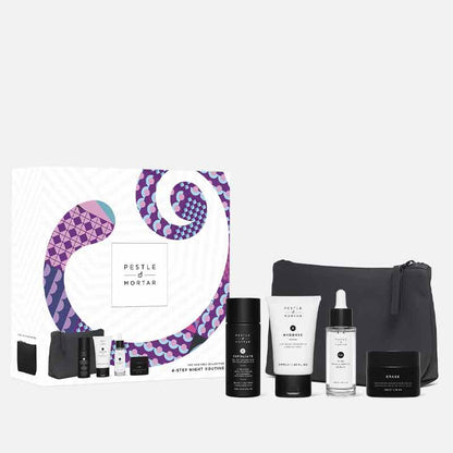 Pestle & Mortar Night Time Skincare Routine Gift Set, Christmas skincare gift sets, exfoliating toner, hyaluronic acid serum