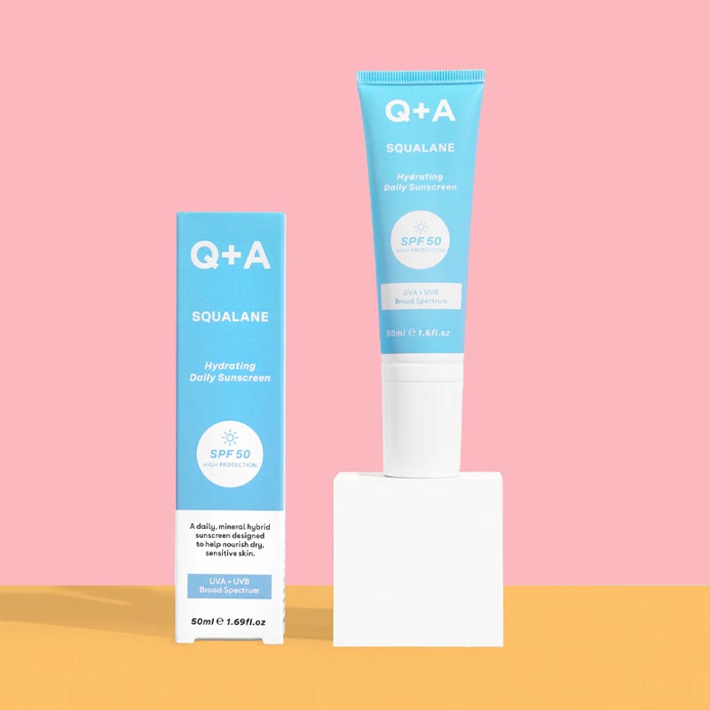 Q+A Squalane Hydrating Face Sunscreen | SPF 50 | Broad Spectrum | Protection | UVA | UVB Rays