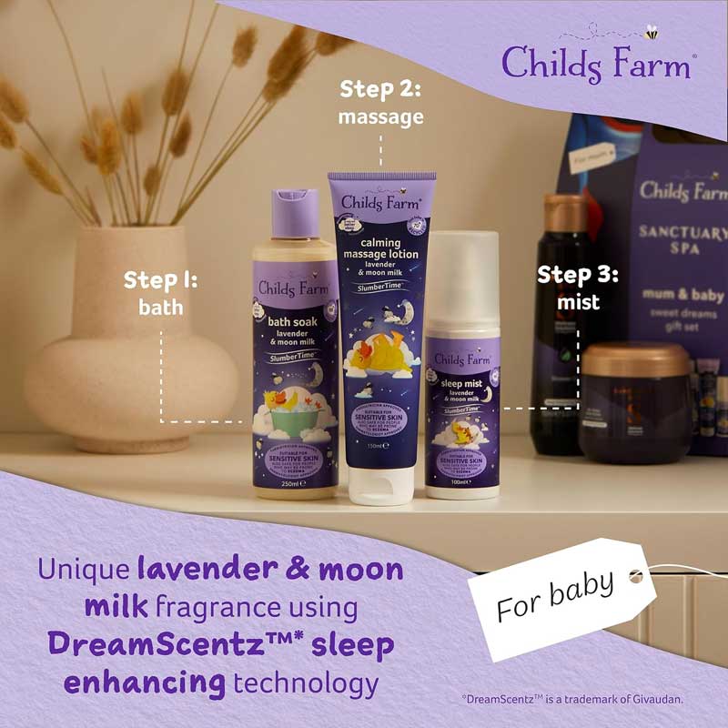 Sanctuary X Childs Farm Mum and Baby Sweet Dreams Gift | gift set | Sanctuary Spa | Childs Farm | SlumberTime 3-step regime | babies | bedtime routine | restful sleep | wellness | nourishing | calming | mum and baby