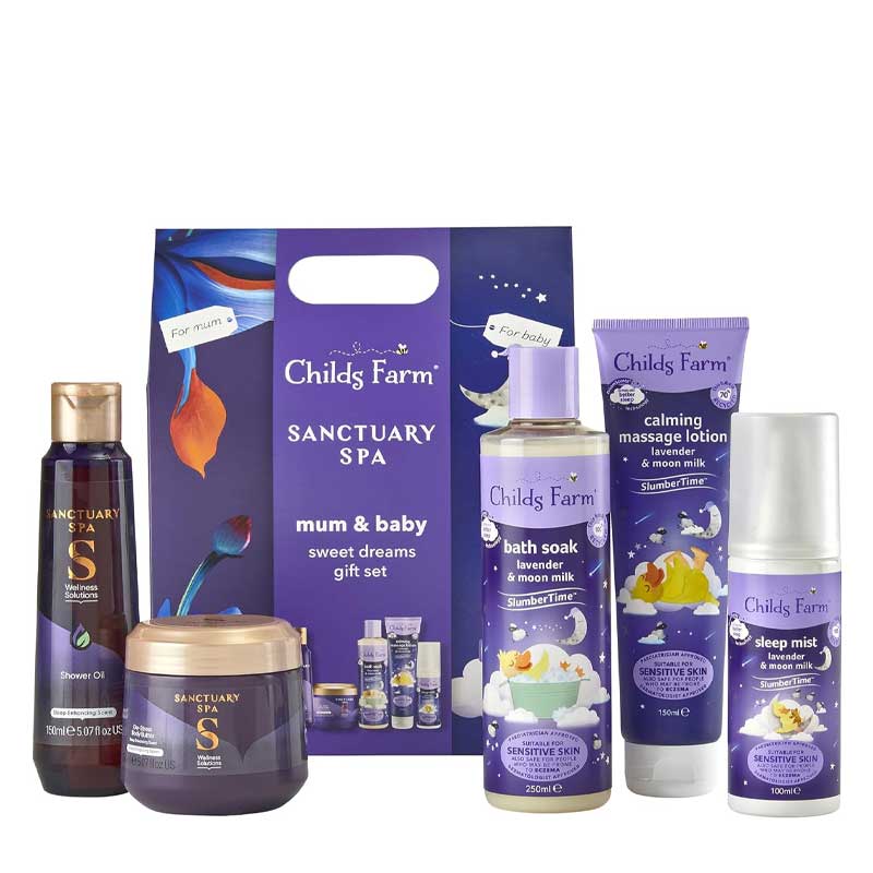 Sanctuary X Childs Farm Mum and Baby Sweet Dreams Gift | gift set | Sanctuary Spa | Childs Farm | SlumberTime 3-step regime | babies | bedtime routine | restful sleep | wellness | nourishing | calming | mum and baby