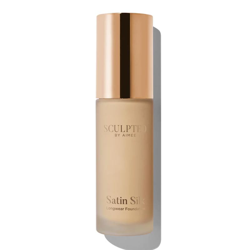 Sculpted By Aimee Connolly Satin Silk Longwear Foundation | radiant | medium to high coverage | flawless base | feels lightweight | skin | satin silk finish | glides smoothly | complexion | won't clog pores | Infused with skin-loving ingredients | hydrating formula | nourished | plump | foundation | sit comfortably | 8+ hours.