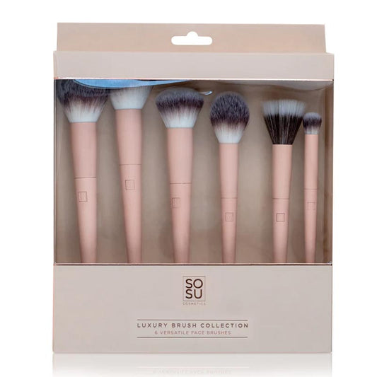 SOSU | Luxury | Face Brush Collection | set | six | synthetic fiber | brushes |make up | complexion | Expertly designed | precise application | seamless blending | flawless | blending | buffing | tools | Fluffy | Ultra-soft | cream | powder | gel | liquid | blush | Bronzer | concealer | foundation | sculpt