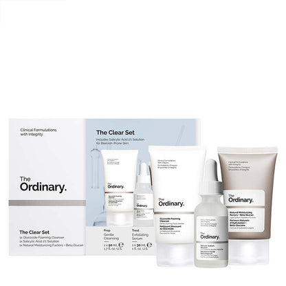 The Ordinary The Clear Set | Glucoside Foaming Cleanser | cleanser | skin | Salicylic Acid 2% Solution | blemish-prone areas | Natural Moisturizing Factors + Beta Glucan | lightweight gel moisturizer