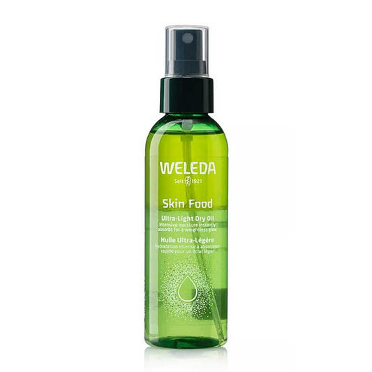 Weleda Skin Food Ultra Light Dry Oil | lightweight | effective hydration | pansy | organic calendula | organic rosemary | organic chamomile | deeply nourishes | soft | supple